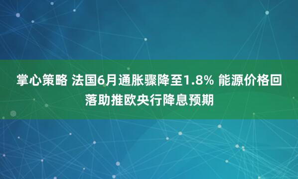 掌心策略 法国6月通胀骤降至1.8% 能源价格回落助推欧央行降息预期