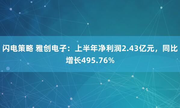 闪电策略 雅创电子:上半年净利润2.43亿元,同比增长495.76%